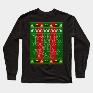 Candy Food Groups Elf Quote Christmas Knit Long Sleeve T-Shirt